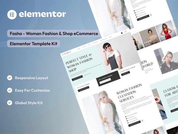 Fasha - Woman Fashion & Shop eCommerce Elementor Template Kit