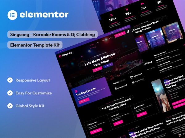 Singsong - Karaoke Rooms & Dj Clubbing Elementor Template Kit
