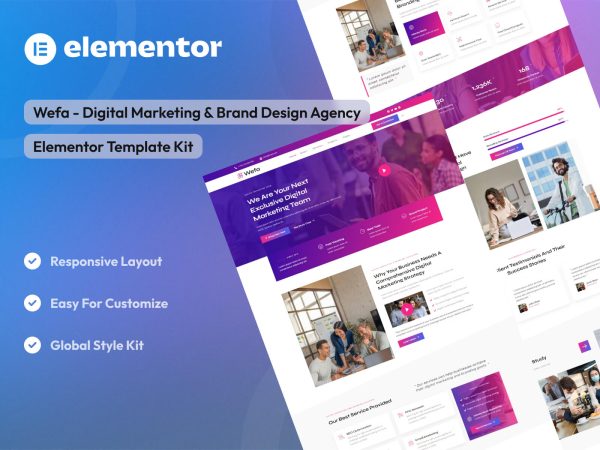Wefa - Digital Marketing & Brand Design Agency Elementor Template Kit